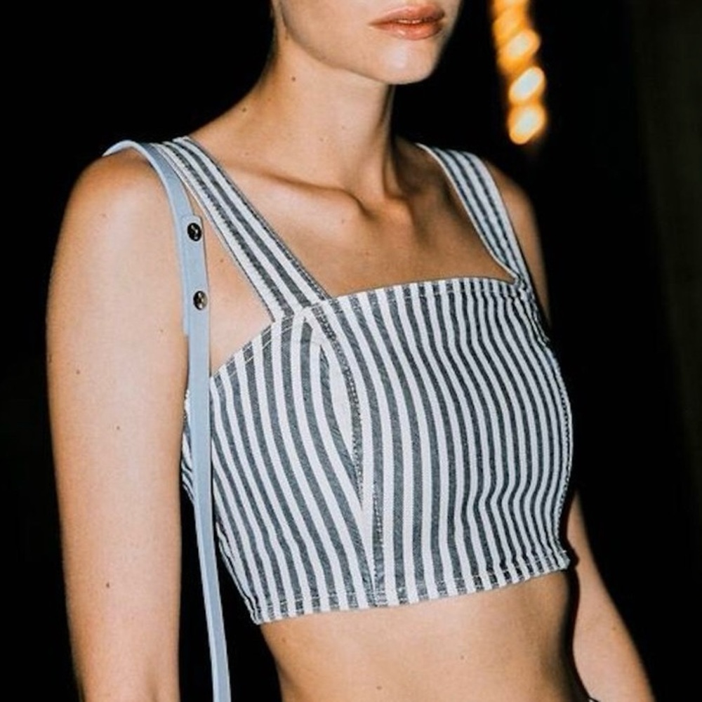 Zara Blue and White Striped Crop Top